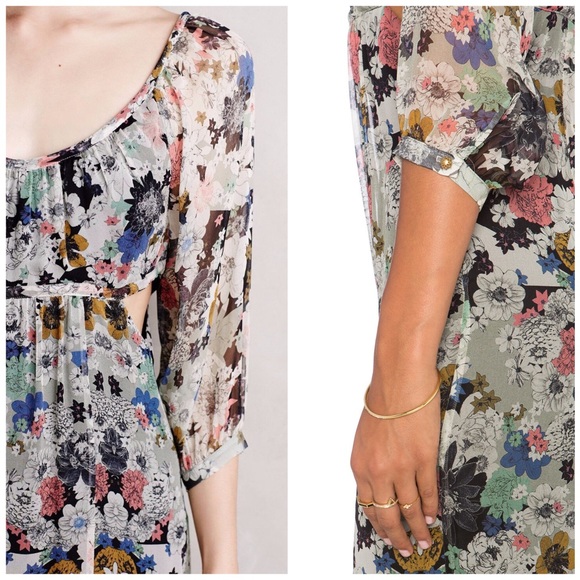 Anthro 12th St by Cynthia Vincent New Leaf Silk Maxi Cutout Dress 2 EUC - Picture 3 of 15